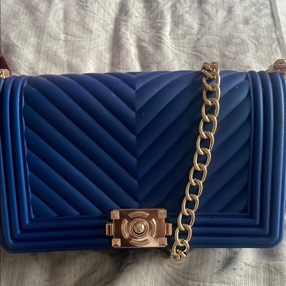 Blue Quilted Chain Shoulder Bag